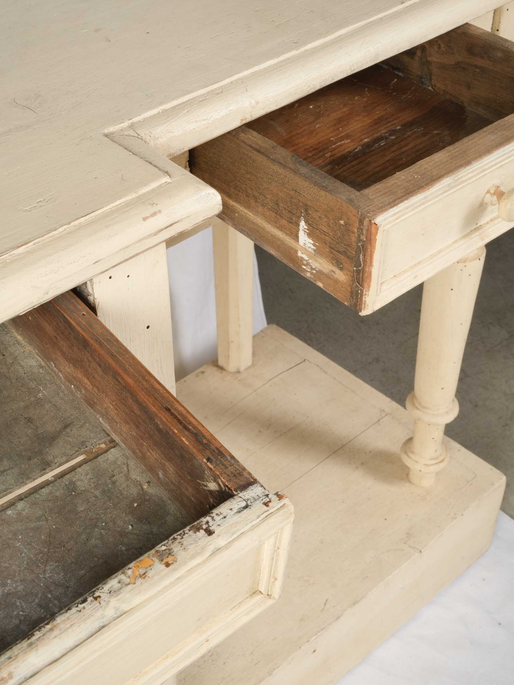 French Country Painted Console Table w/ Drapers' Table-Style Plinth - 33¾" x 67¾"