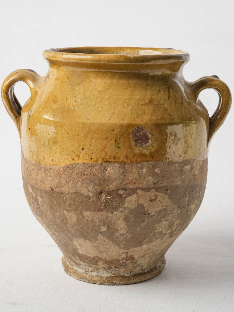 Antique French Confit Pot W/ Yellow Glaze - 7½"