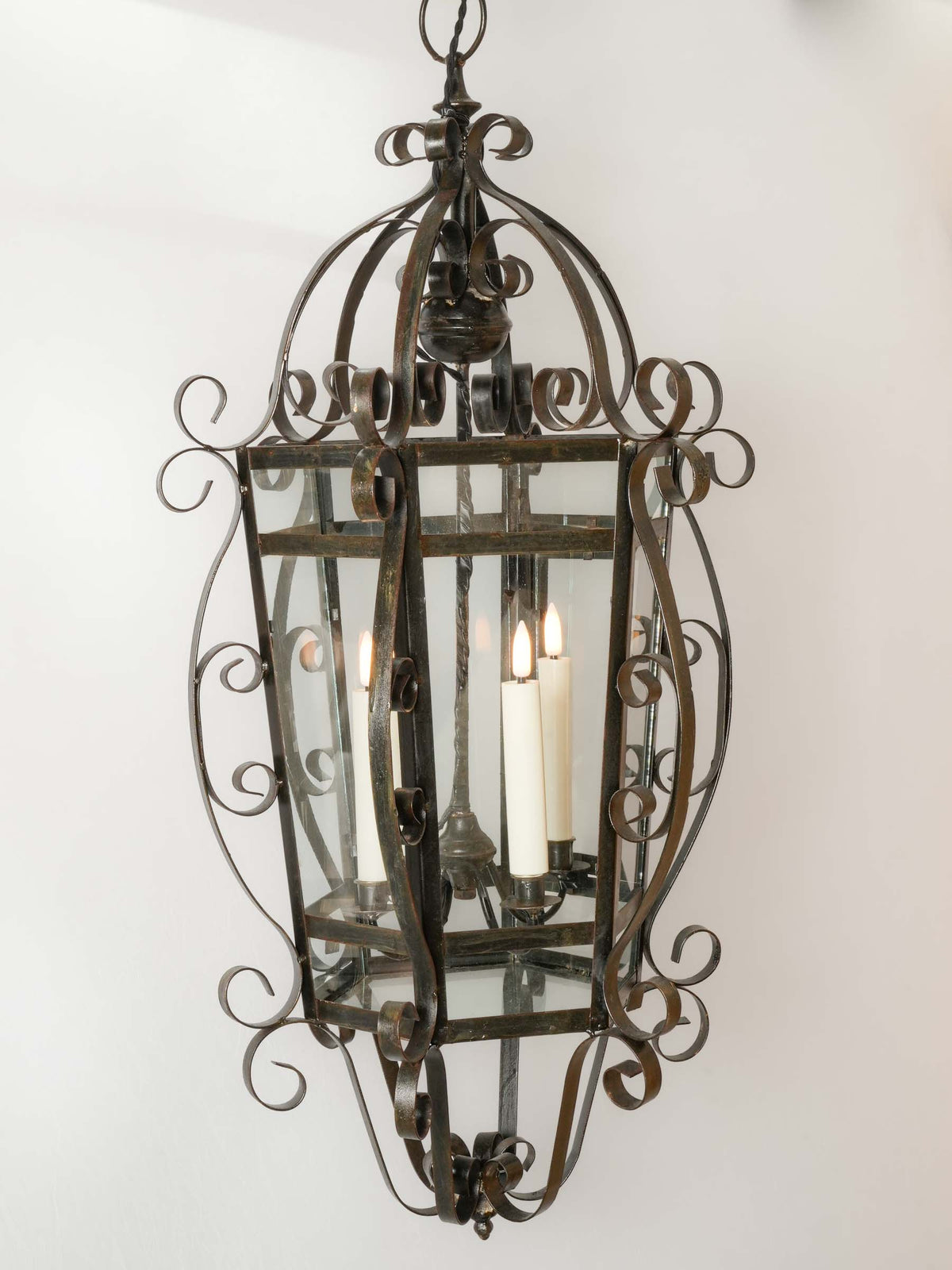 Large Vintage Four-Light Wrought-Iron Lantern w/ Scrollwork - 35½"