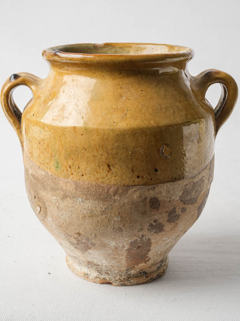 Antique French Confit Pot W/ Yellow Glaze - 7½"