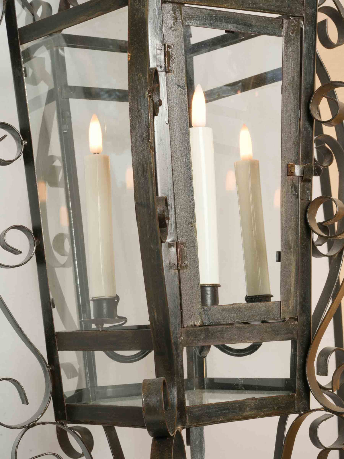 Large Vintage Four-Light Wrought-Iron Lantern w/ Scrollwork - 35½"