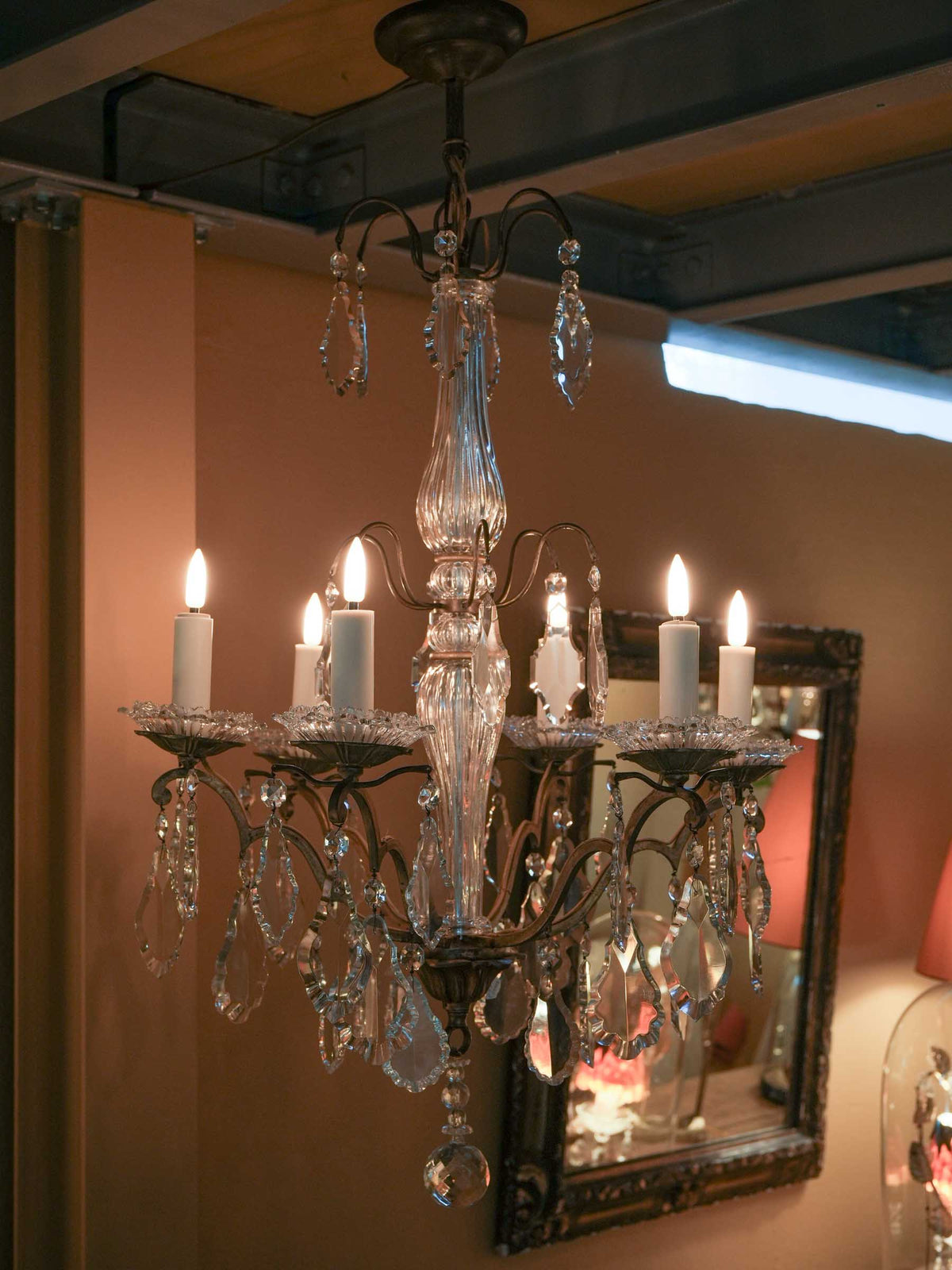 Early 20th-Century French Louis XV-Style Six-Light Chandelier w/ Crystal Pendants - 35½" x 21¼"