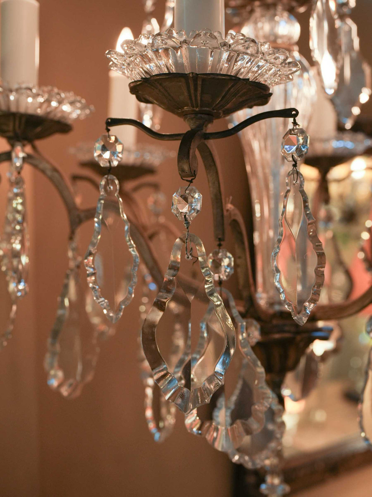 Early 20th-Century French Louis XV-Style Six-Light Chandelier w/ Crystal Pendants - 35½" x 21¼"