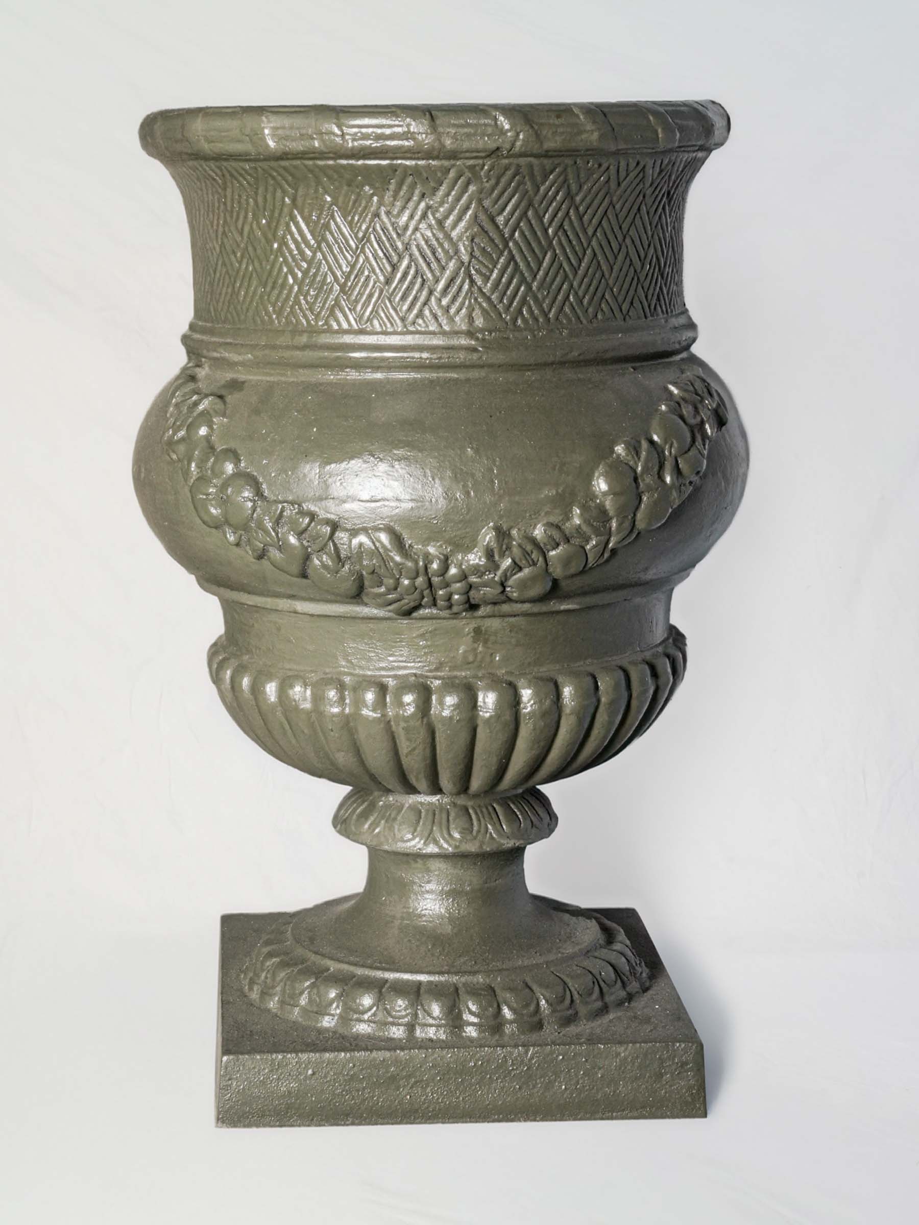 Large Louis XVI Style Cast Iron Garden Planter with Olive Green Finish - 30¼" x 19¼"