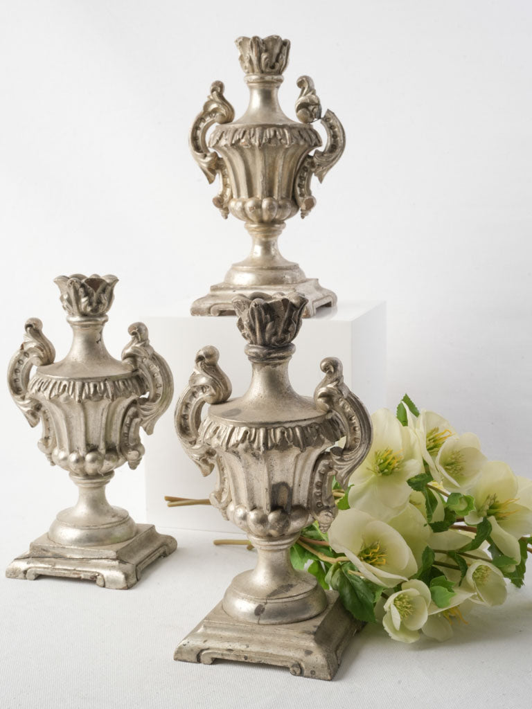 Set Of Three 18th-Century Portuguese Silver Leaf Church Pots À Feu - 10¼"