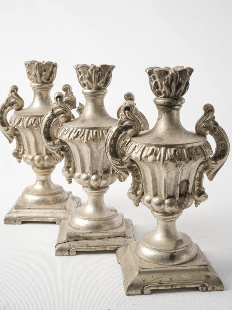 Set Of Three 18th-Century Portuguese Silver Leaf Church Pots À Feu - 10¼"