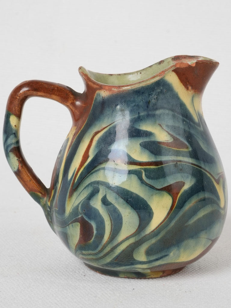 Antique French blue slipware pitcher