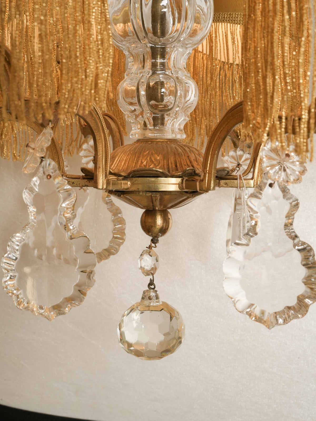 Glamorous Six-Light Chandelier w/ Glass Pendants and Fringed Shades - 32¾" x 17"