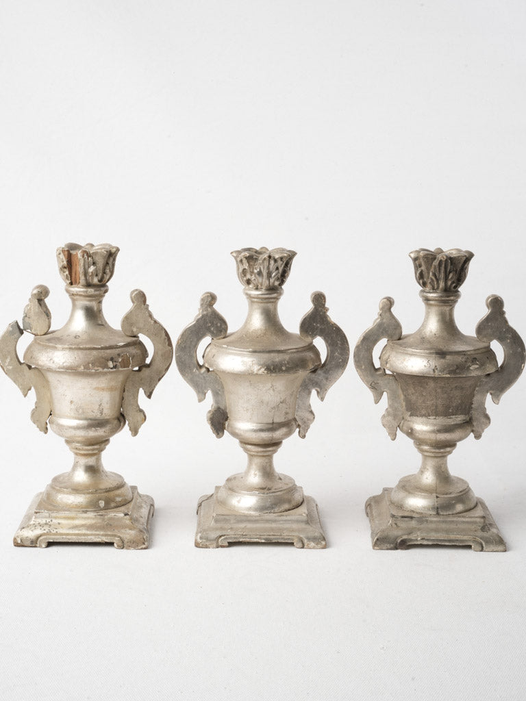 Set Of Three 18th-Century Portuguese Silver Leaf Church Pots À Feu - 10¼"