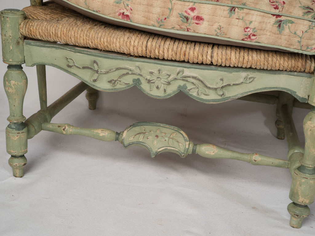 Generous 18th Century Provençal Three-Seat Radassié in Sage-Green Paint - 76¾"