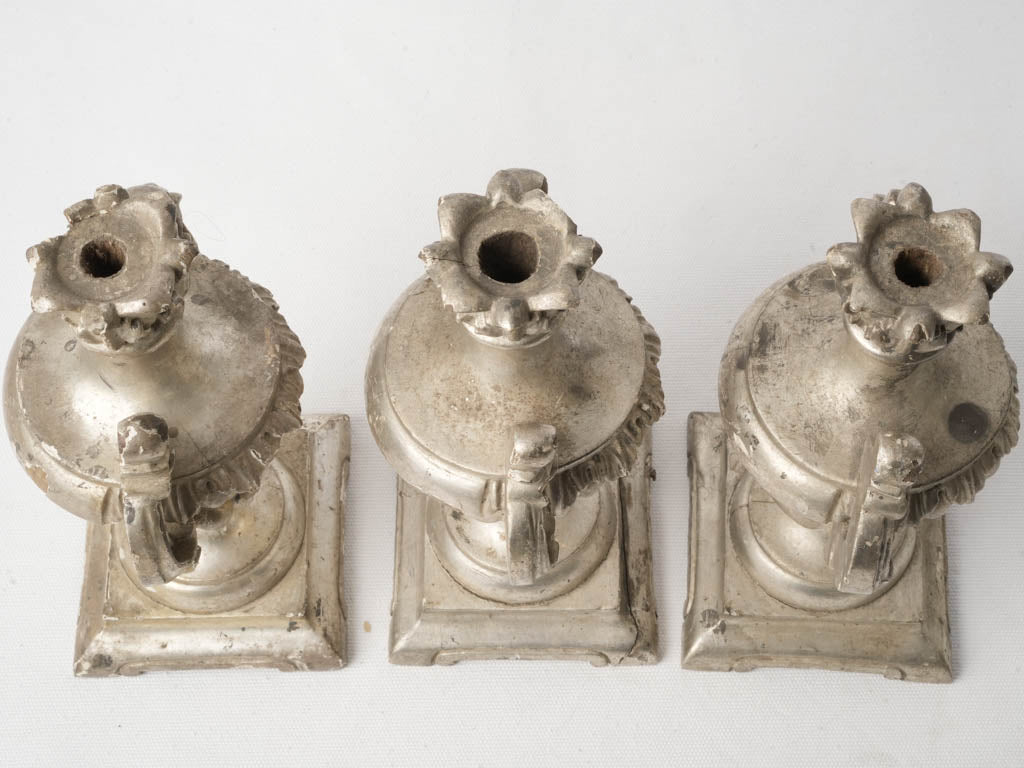 Set Of Three 18th-Century Portuguese Silver Leaf Church Pots À Feu - 10¼"