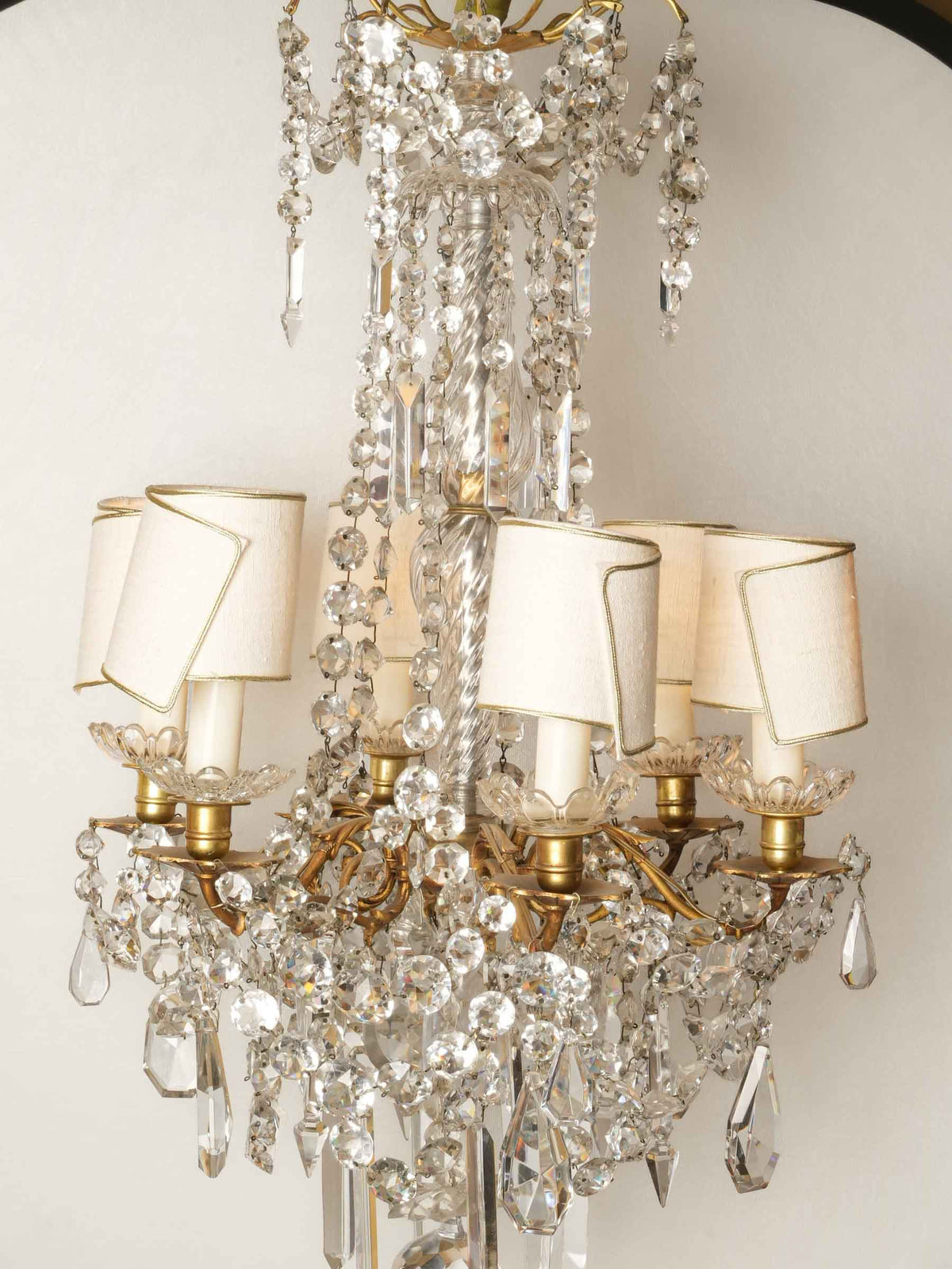 Opulent 19th-Century Six-Light w/ Sparkling Crystal Drops - 28¾" x 17¼"