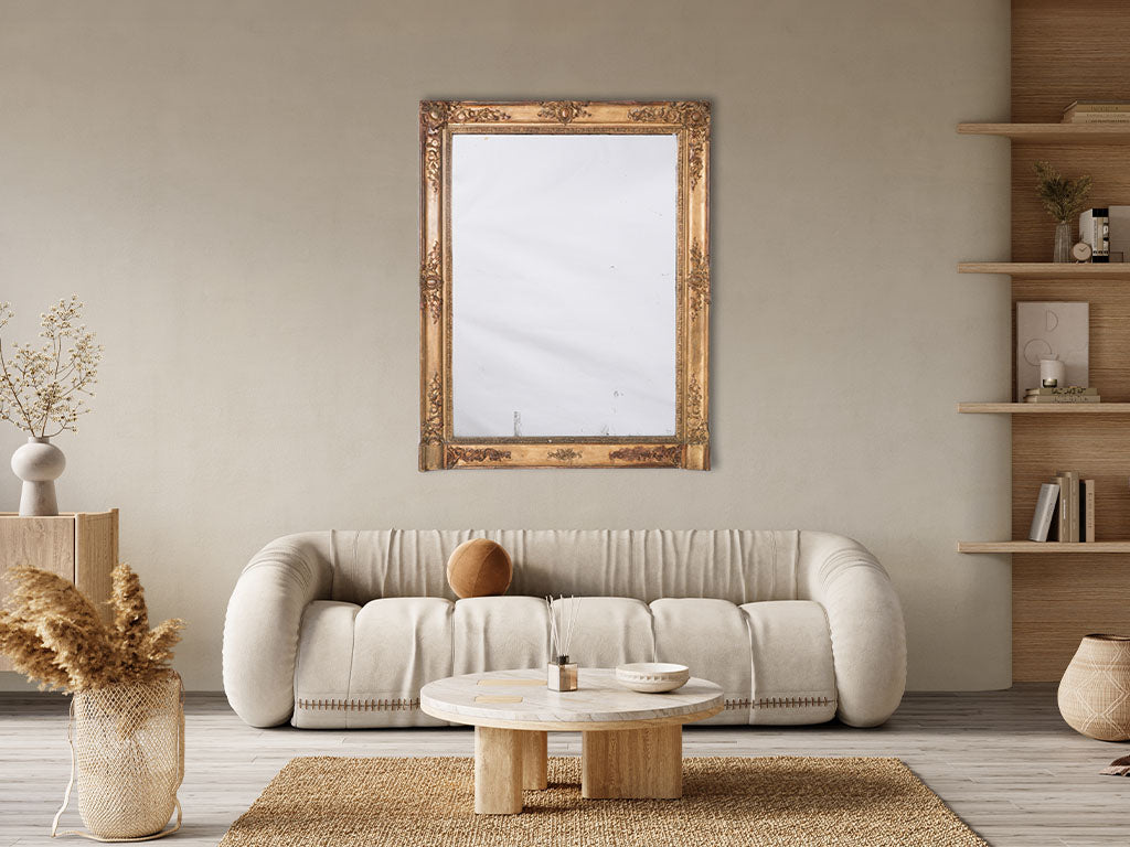 Vintage, ornate giltwood rectangular French mirror