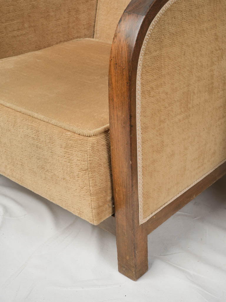 Textured fabric walnut armchairs