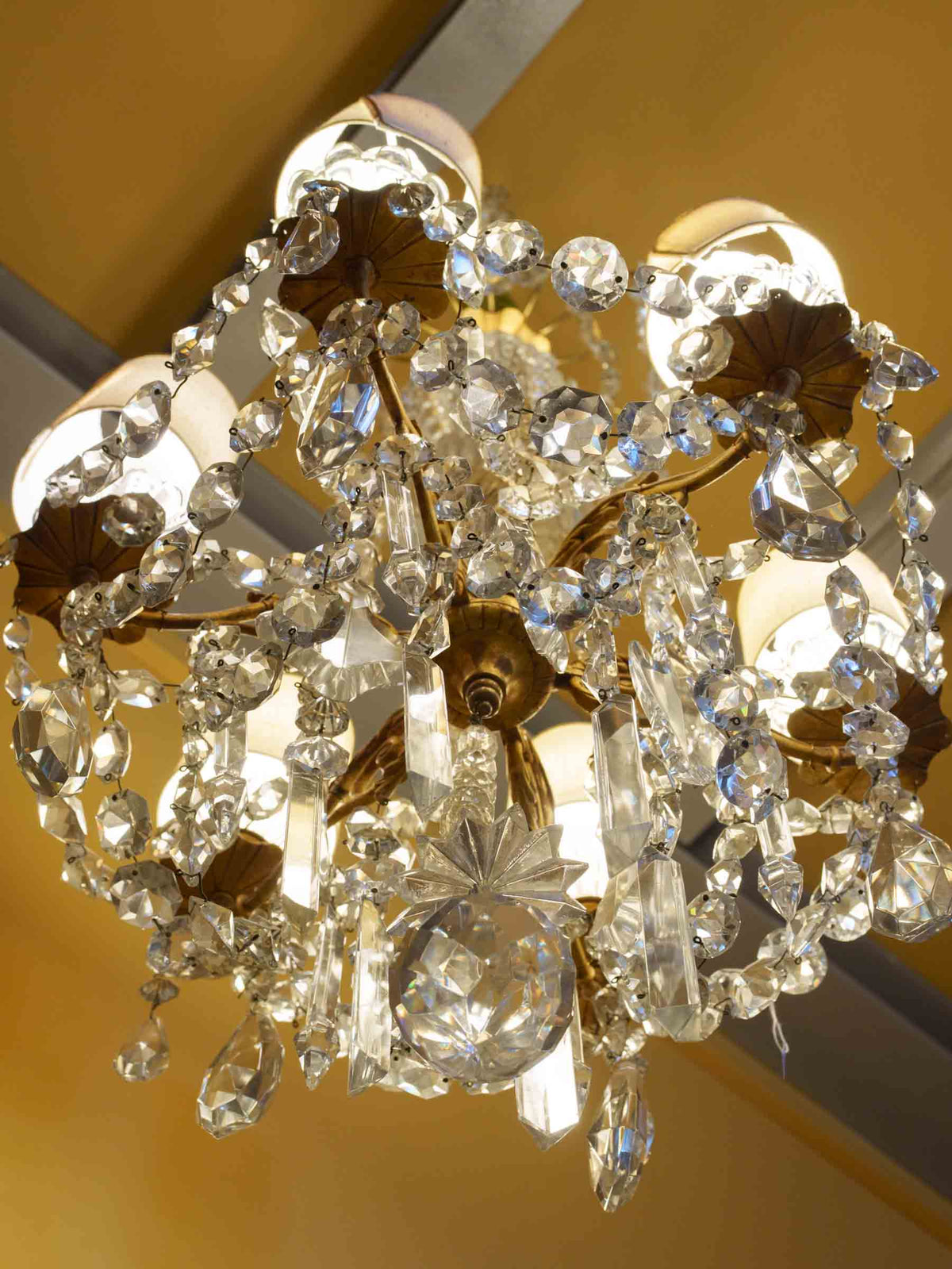Opulent 19th-Century Six-Light w/ Sparkling Crystal Drops - 28¾" x 17¼"