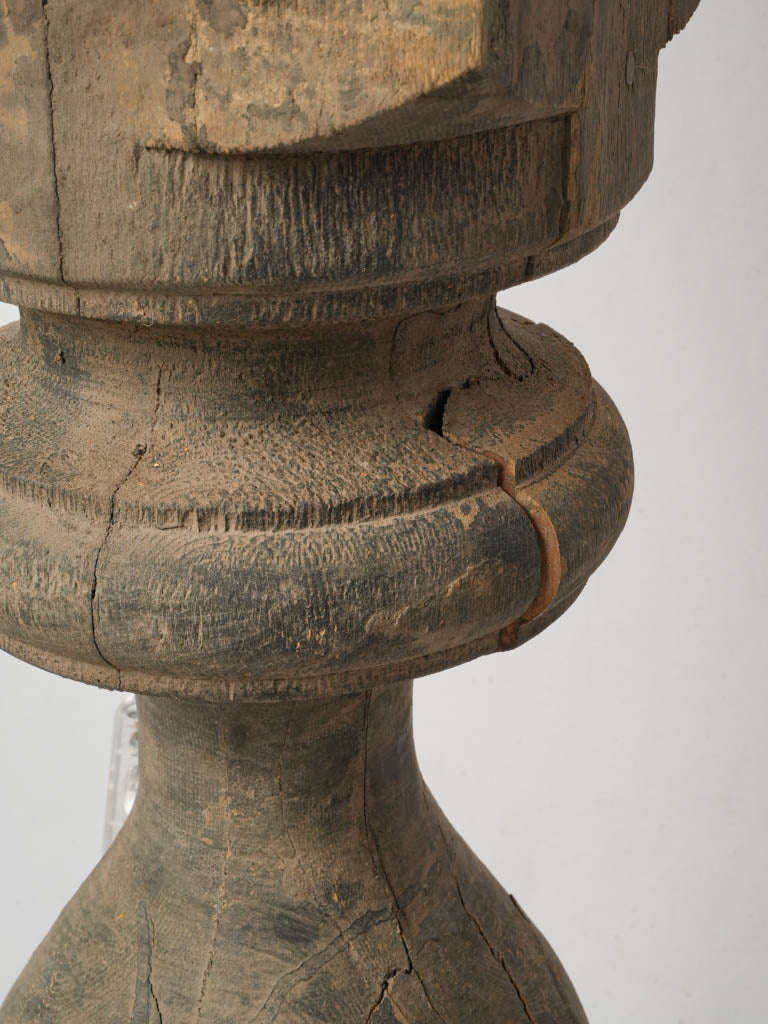 Pair of Large Table Lamps Made From Wood Balusters with Aged Patina - 43¼"