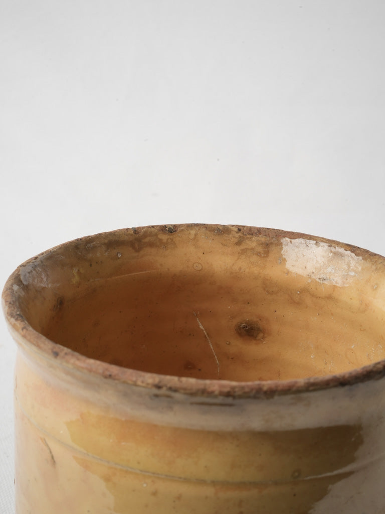 Small Rustic French Ceramic Pot W/ Ochre Glaze - 5½"