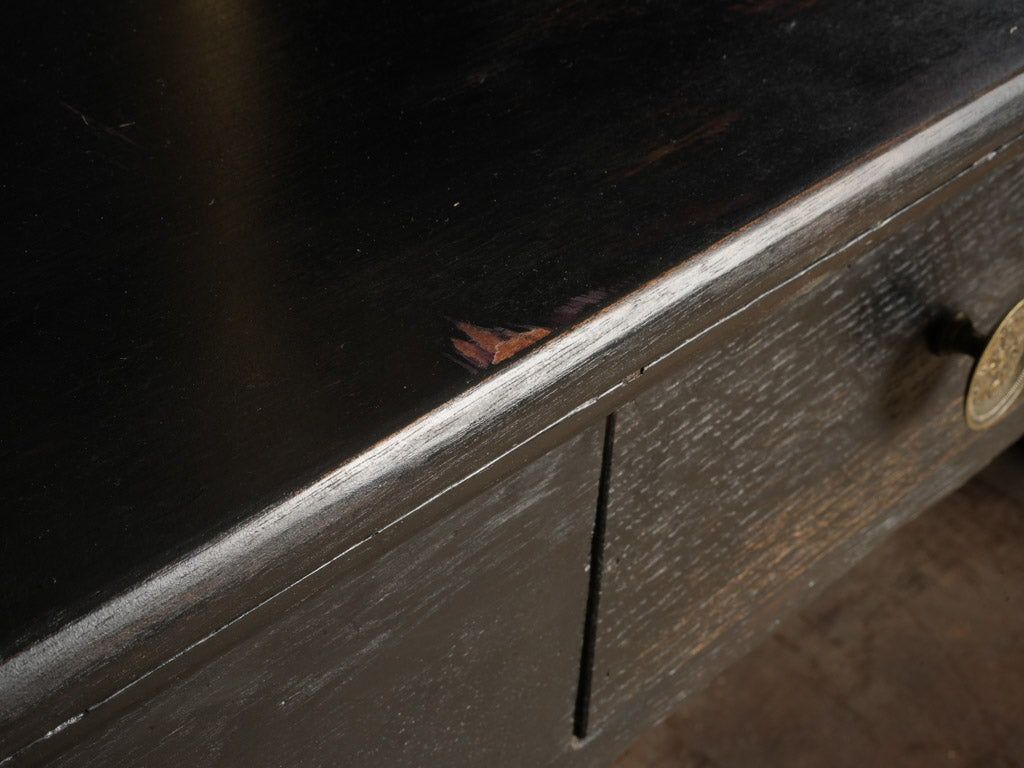 Rare Late 19th Century Ebonized Bar w/ Brass Marquetry and Tap - 36¼" x 70"