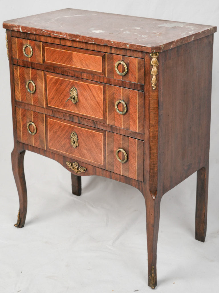Petite Late 19th-Century Transition Style Commode w/ Red Marble Top - 26¾" wide