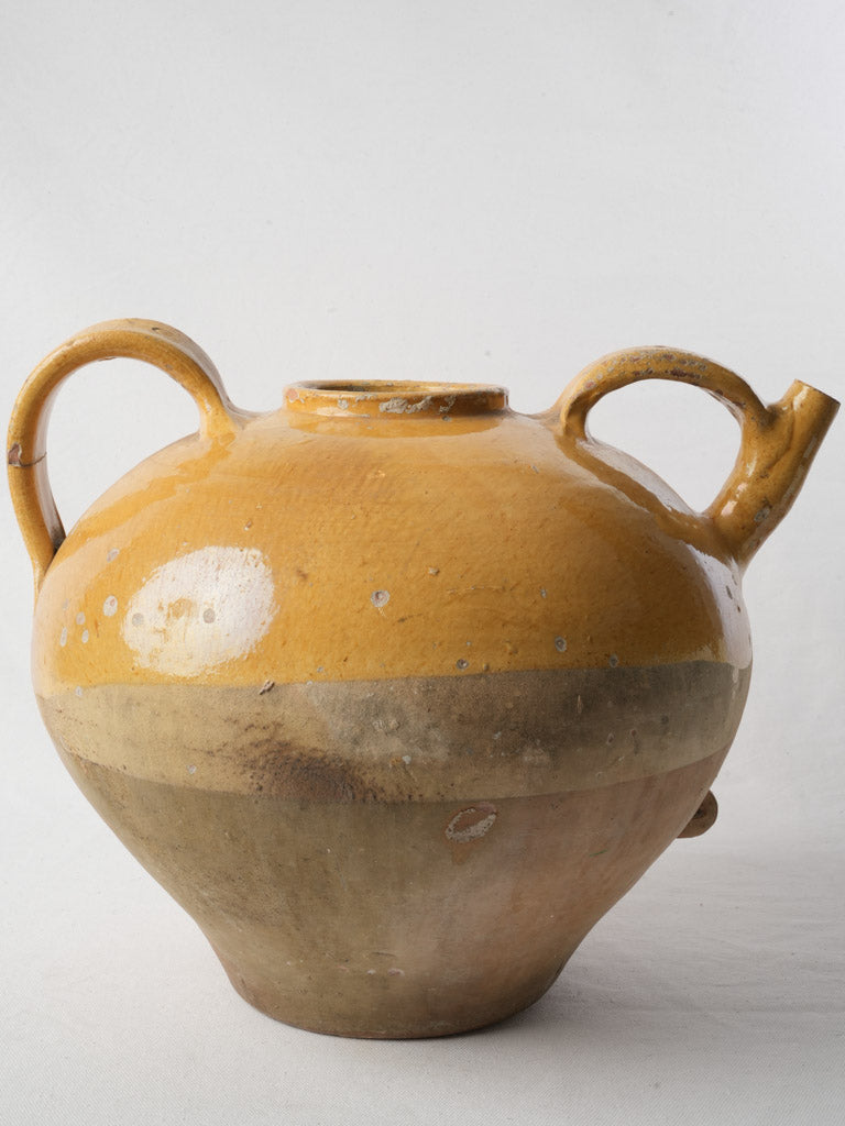 Large Antique French Water Jug W/ Bright Yellow Glaze