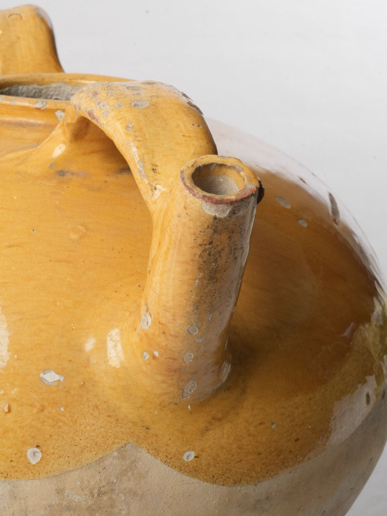 Large Antique French Water Jug W/ Bright Yellow Glaze