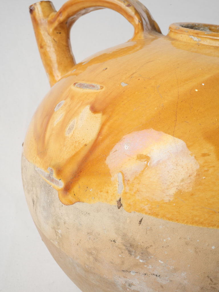 Large Antique French Water Jug W/ Bright Yellow Glaze