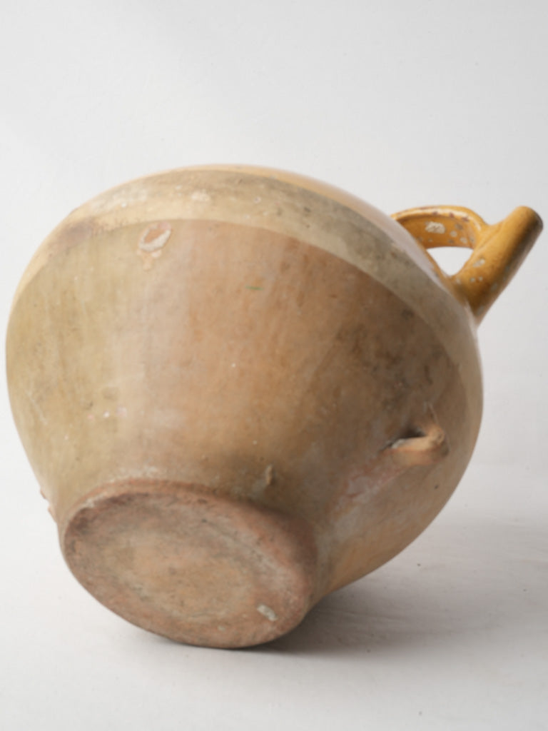 Large Antique French Water Jug W/ Bright Yellow Glaze