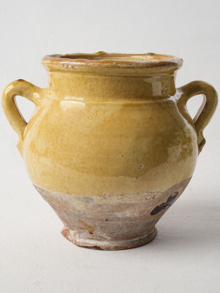 Small Antique Saint-Jean-de-Fos Confit Pot W/ Bright Yellow Glaze - 7½"