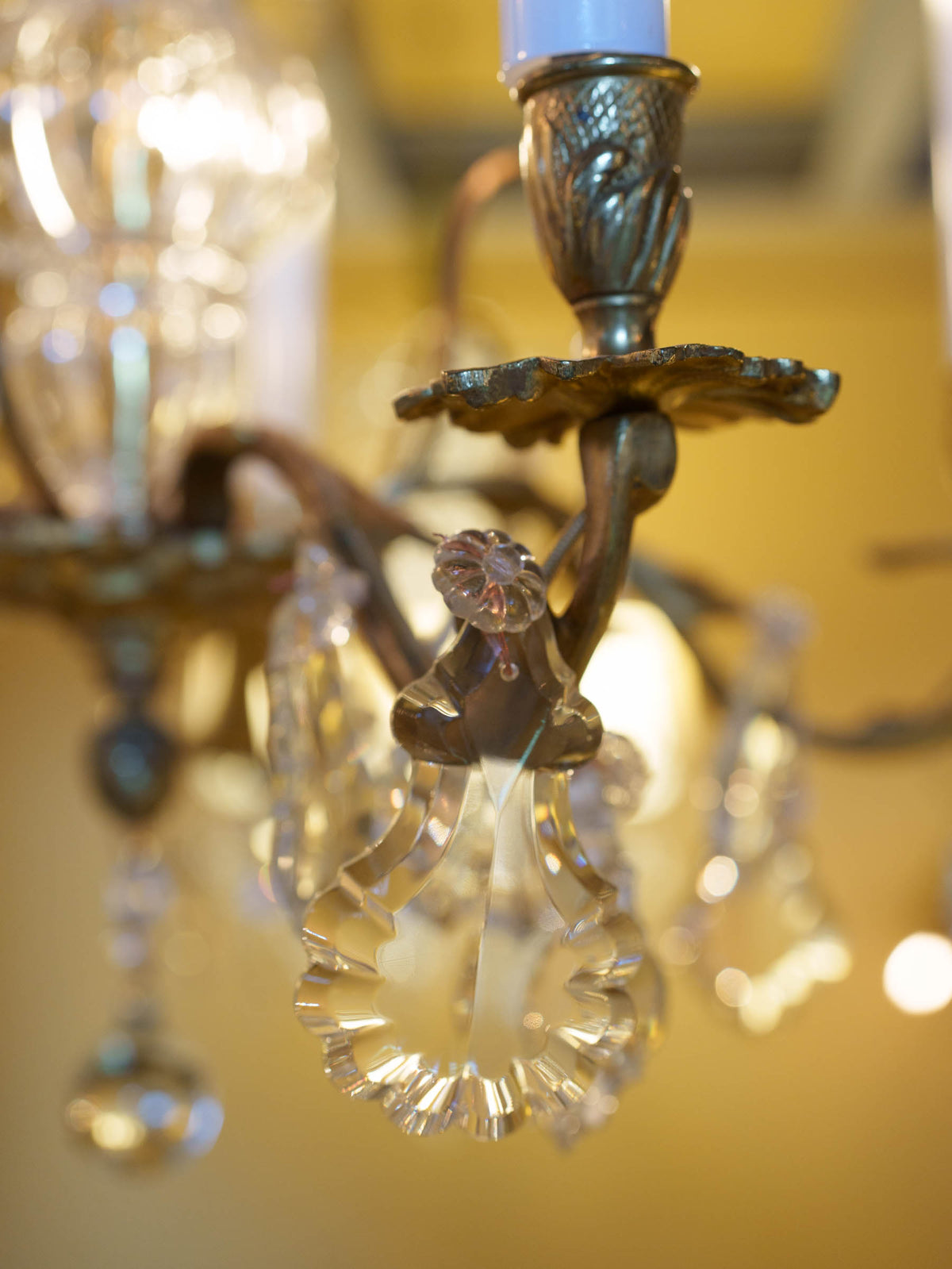 Refined Antique Gilt-Brass Five-Light Chandelier- 33" x 21¼"