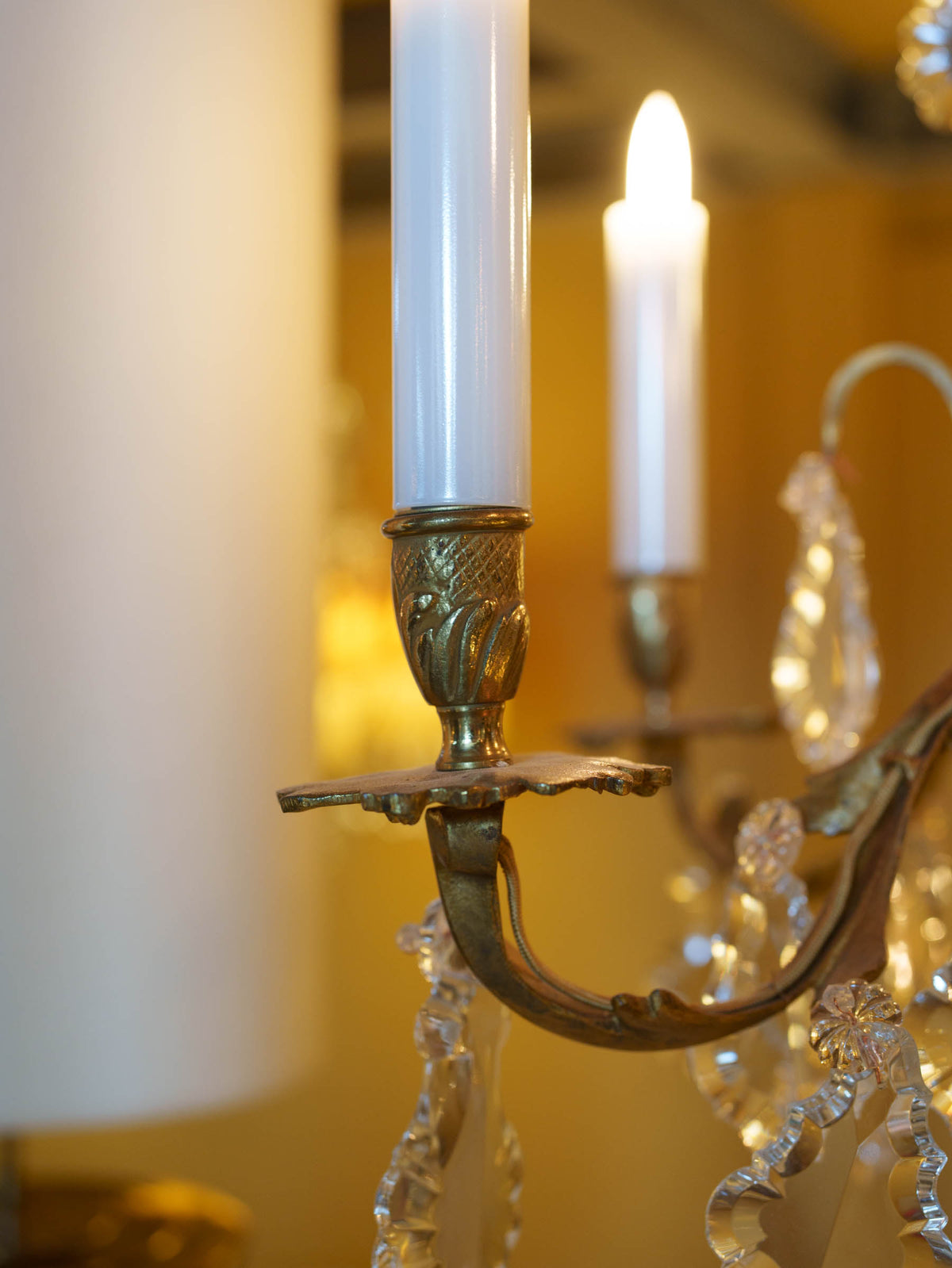 Refined Antique Gilt-Brass Five-Light Chandelier- 33" x 21¼"