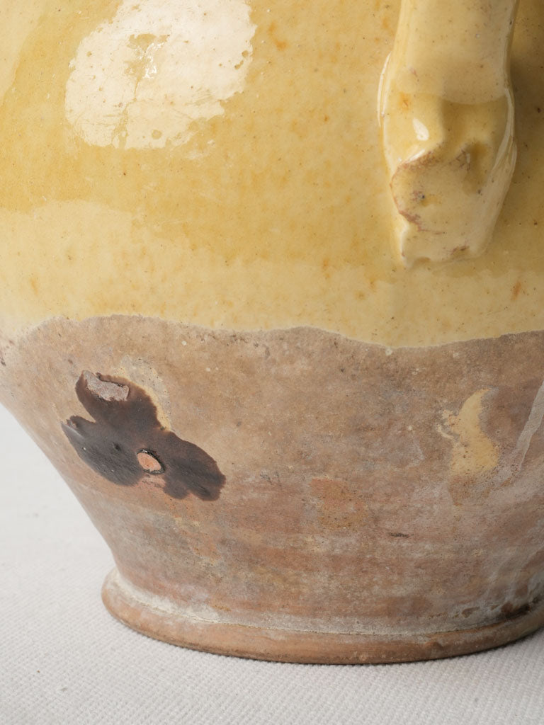 Small Antique Saint-Jean-de-Fos Confit Pot W/ Bright Yellow Glaze - 7½"