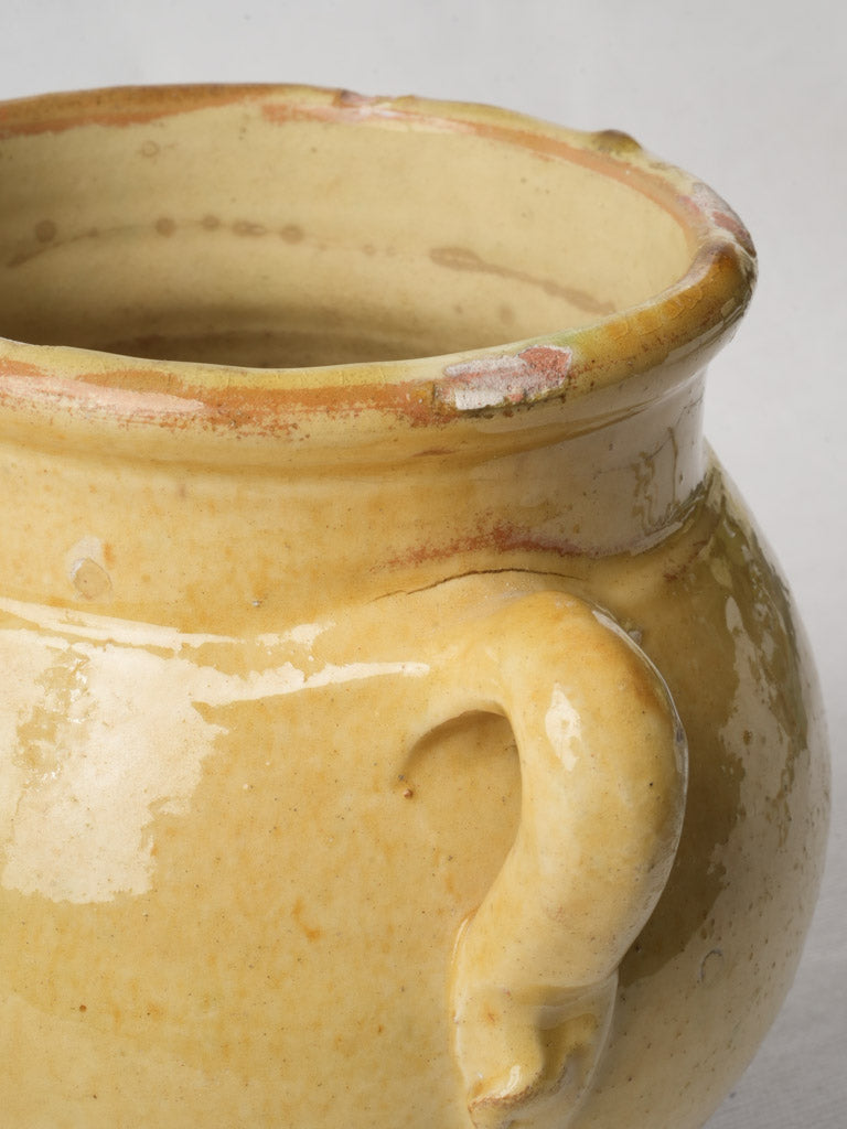 Small Antique Saint-Jean-de-Fos Confit Pot W/ Bright Yellow Glaze - 7½"