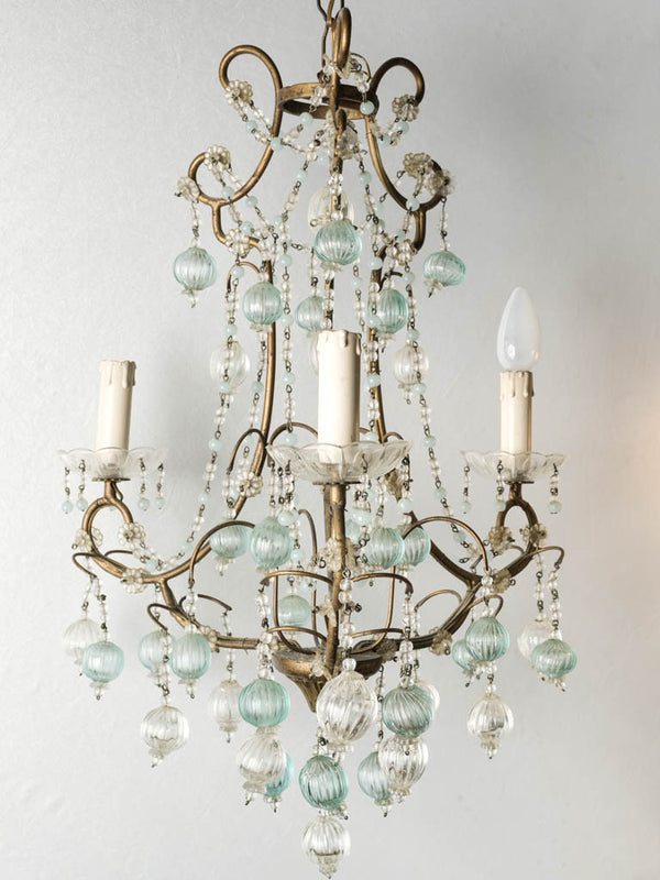 Antique Italian teal glass chandelier