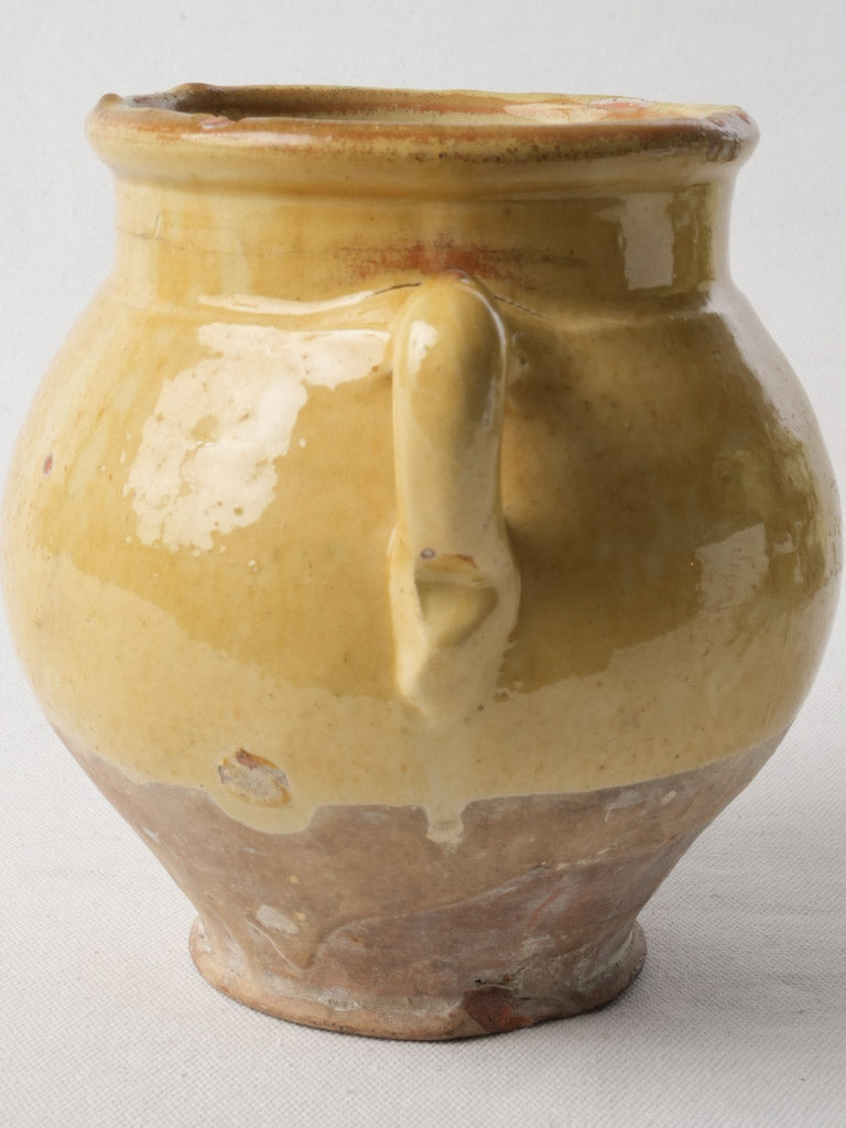 Small Antique Saint-Jean-de-Fos Confit Pot W/ Bright Yellow Glaze - 7½"