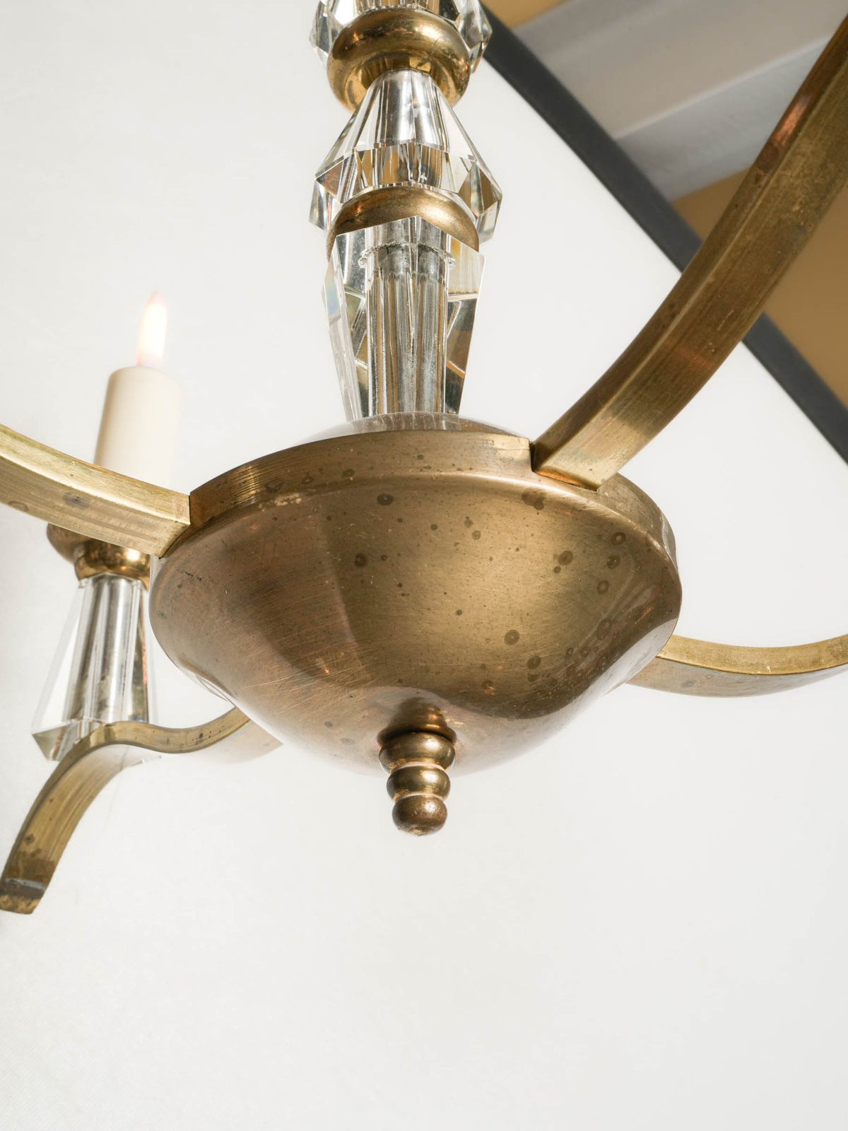 Elegant French Art Deco Brass and Cut-Crystal Four-Light Chandelier, in the Style of Adnet - 23¼" x 20¾"