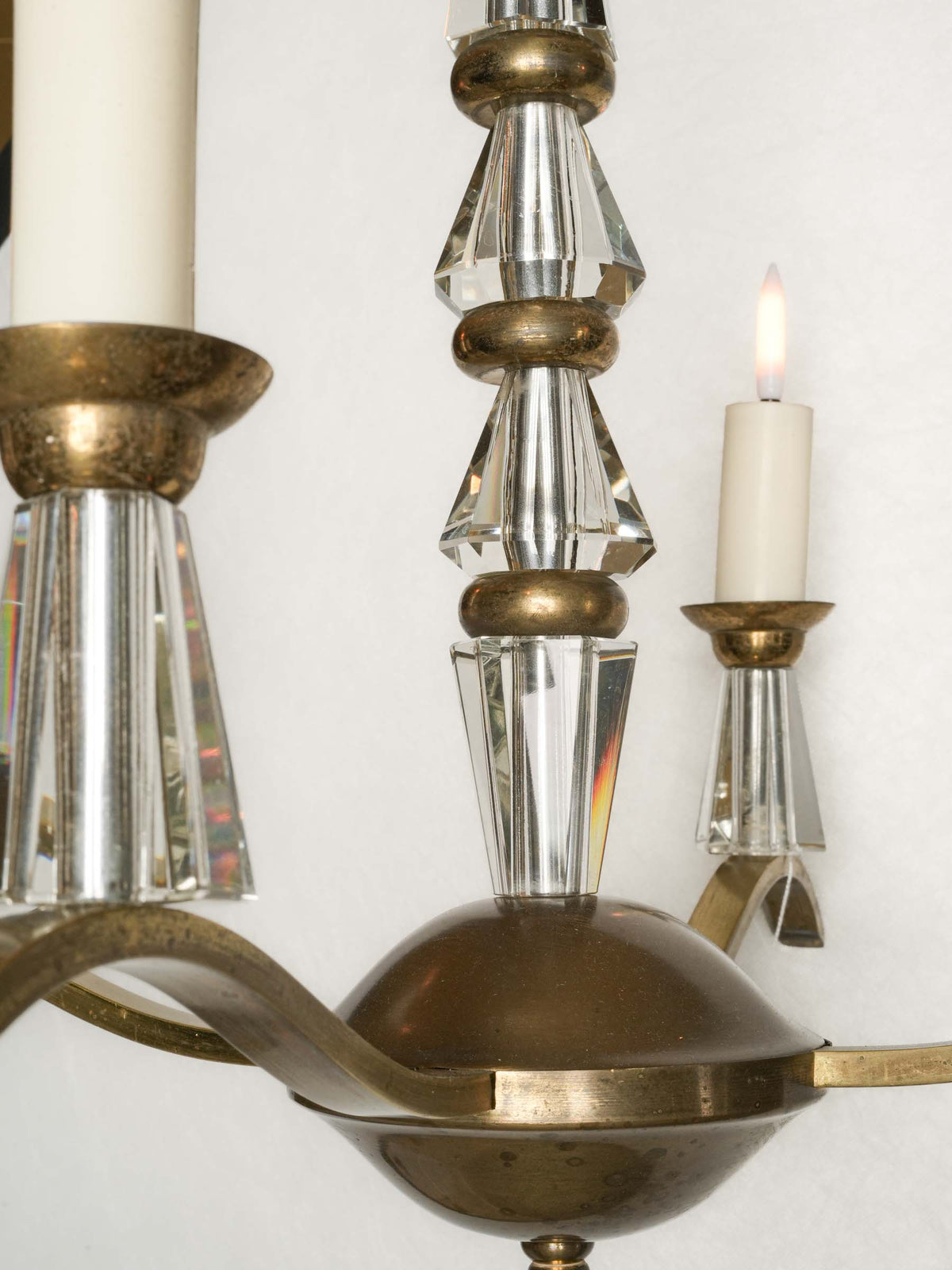 Elegant French Art Deco Brass and Cut-Crystal Four-Light Chandelier, in the Style of Adnet - 23¼" x 20¾"