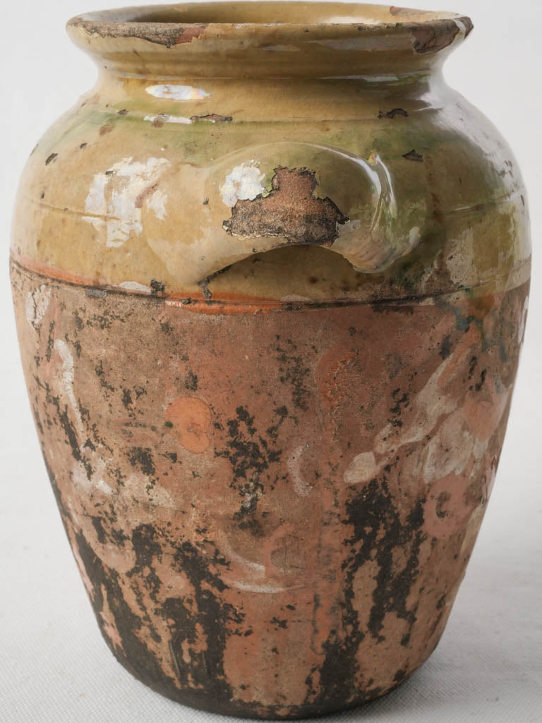 Late 18th-Century French Ceramic Pot W/ Olive Green Half-Glaze - 8¾"