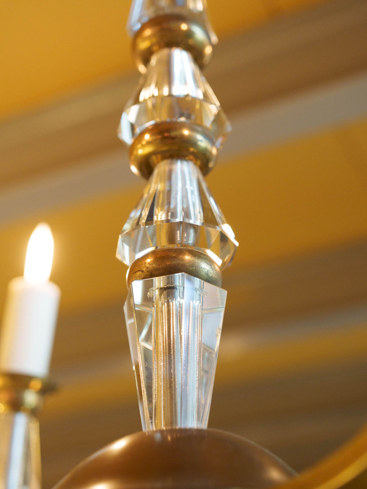 Elegant French Art Deco Brass and Cut-Crystal Four-Light Chandelier, in the Style of Adnet - 23¼" x 20¾"