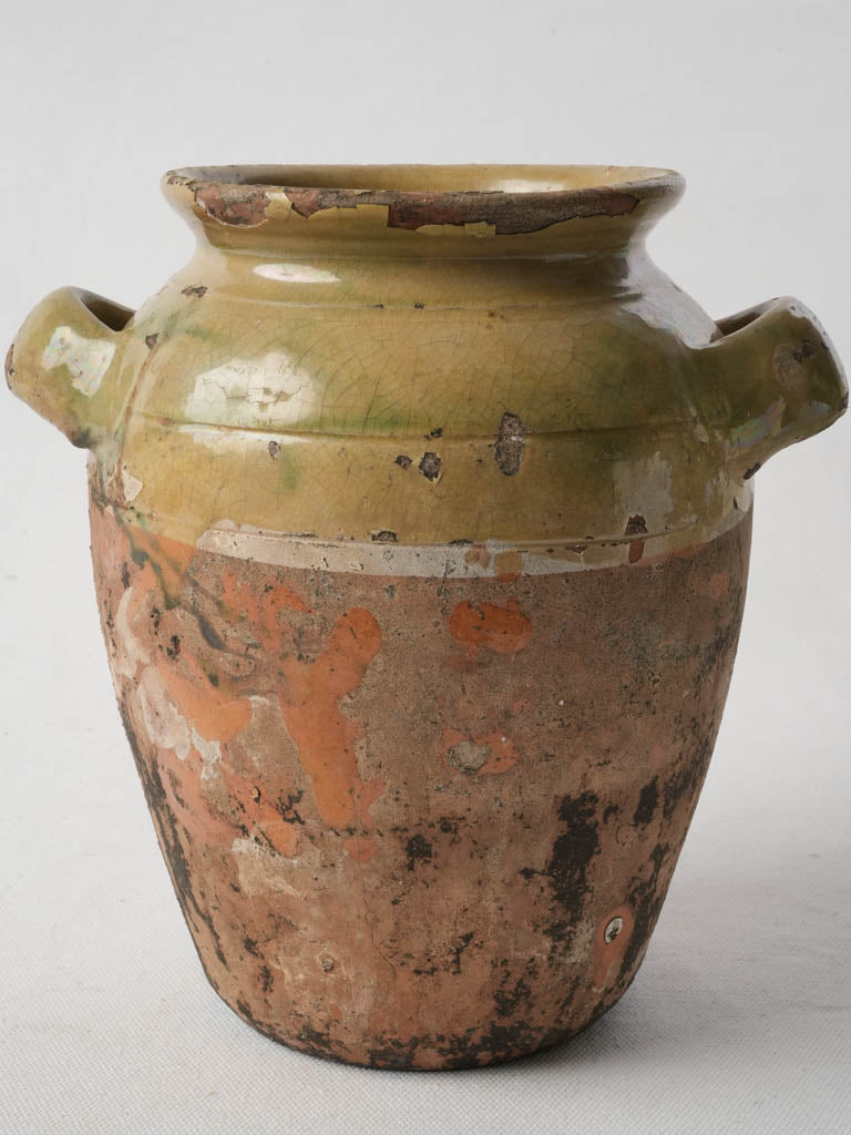 Late 18th-Century French Ceramic Pot W/ Olive Green Half-Glaze - 8¾"
