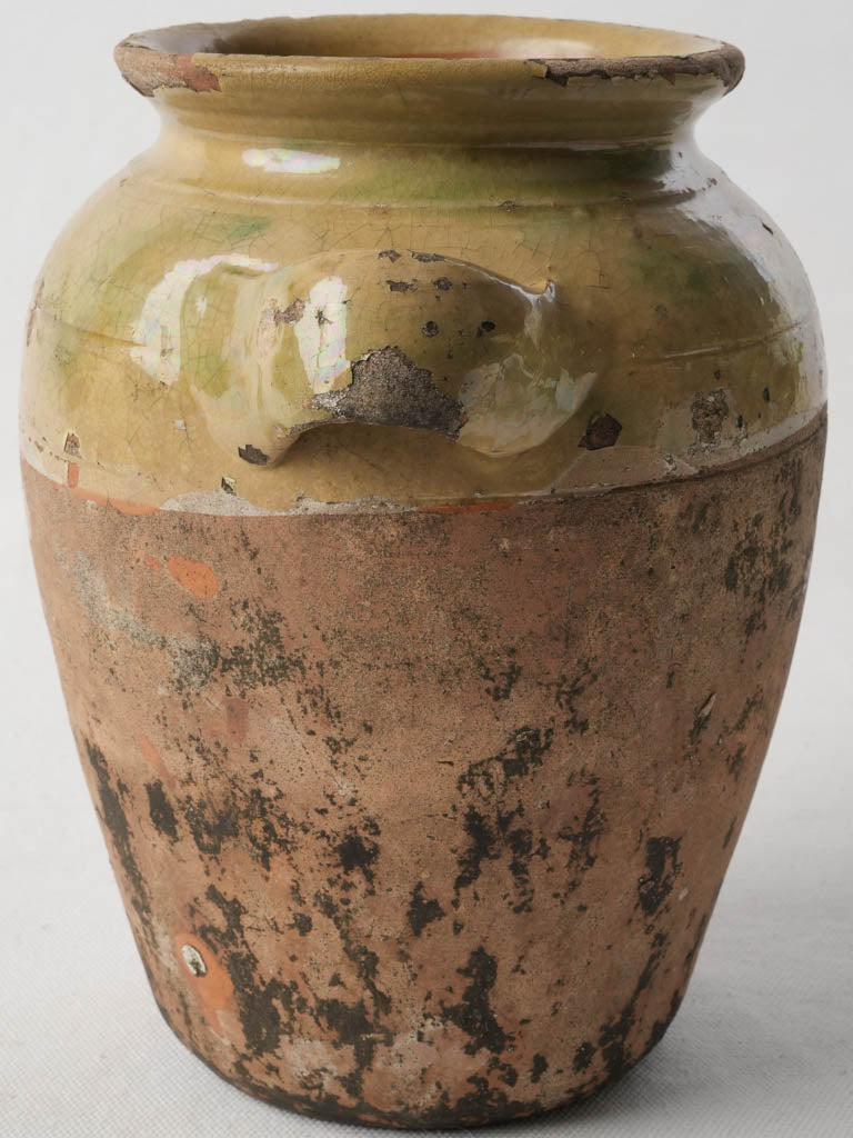Late 18th-Century French Ceramic Pot W/ Olive Green Half-Glaze - 8¾"