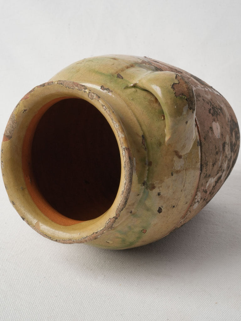 Late 18th-Century French Ceramic Pot W/ Olive Green Half-Glaze - 8¾"