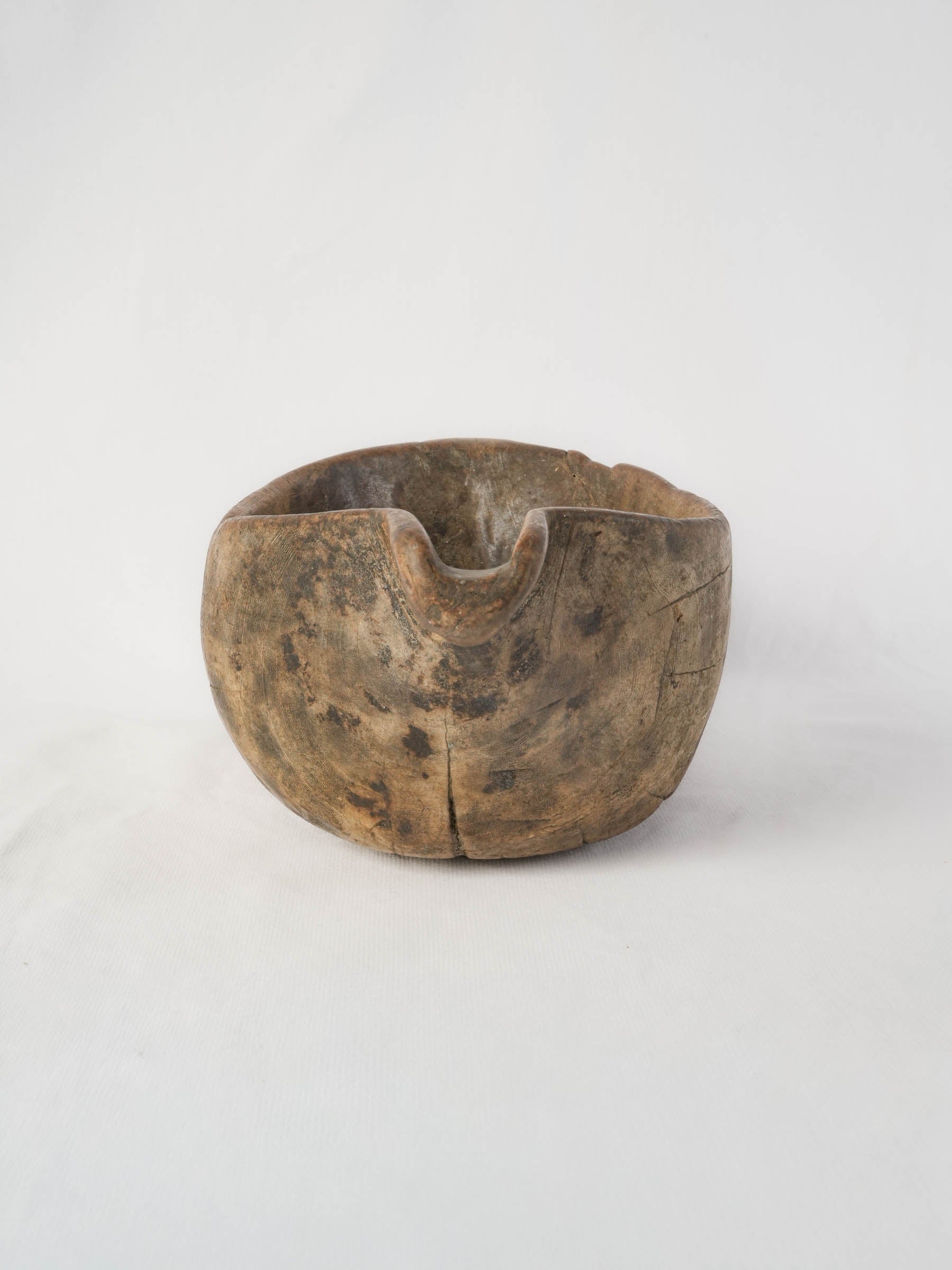 Primitive mid 19th century French Savoie cream bowl with pierced lug