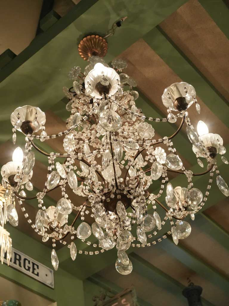 Vintage gilded bronze glass chandelier - ornate, sophisticated