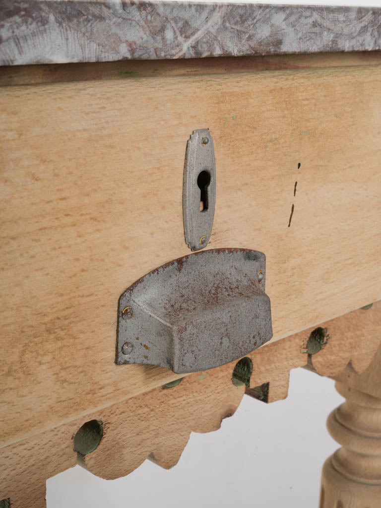 Scalloped apron rustic side table
