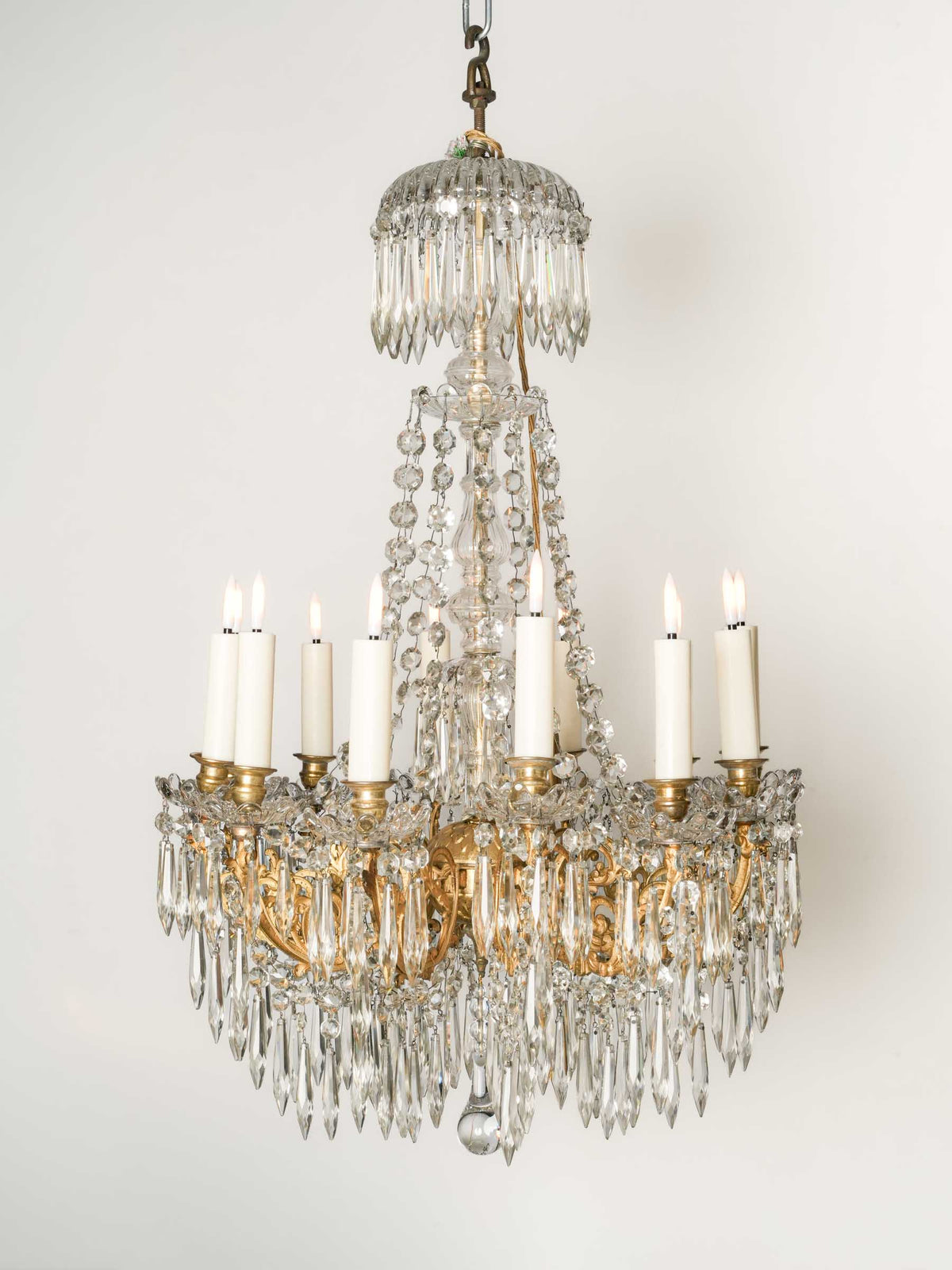 Lavish 19th-Century French Gilt-Bronze and Crystal Twelve-Light Chandelier - 31½" x 19¾"