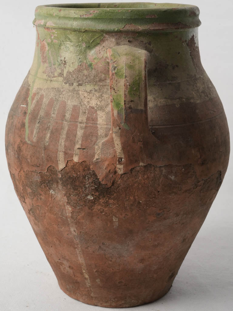 Early 20th-Century Spanish Pottery Jar W/ Green Glaze - 14¼"