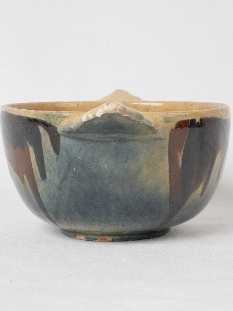 Blue and brown glazed vintage bowl