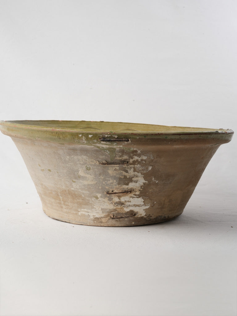 19th-Century Spanish Tian Bowl W/ Olive Green Glaze - 17¾"