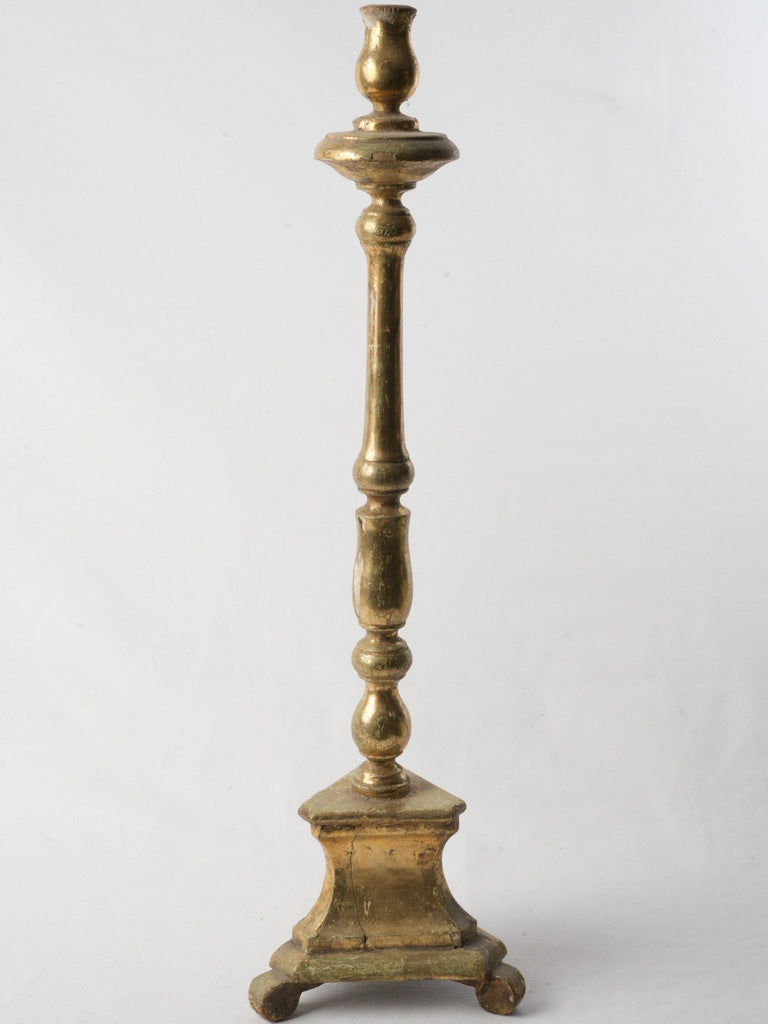 Graceful 18th-Century Gilt Wood Candlestick - 26"