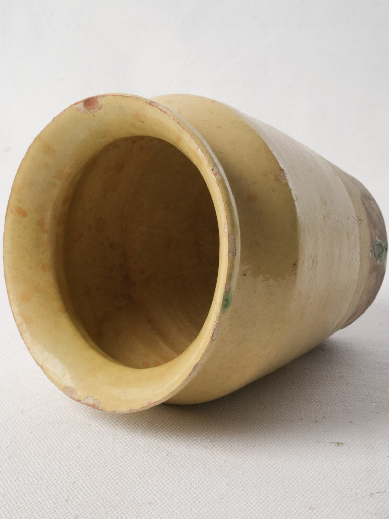 Antique Small Tapered Terracotta Pot W/ Ochre Glaze - 5½"